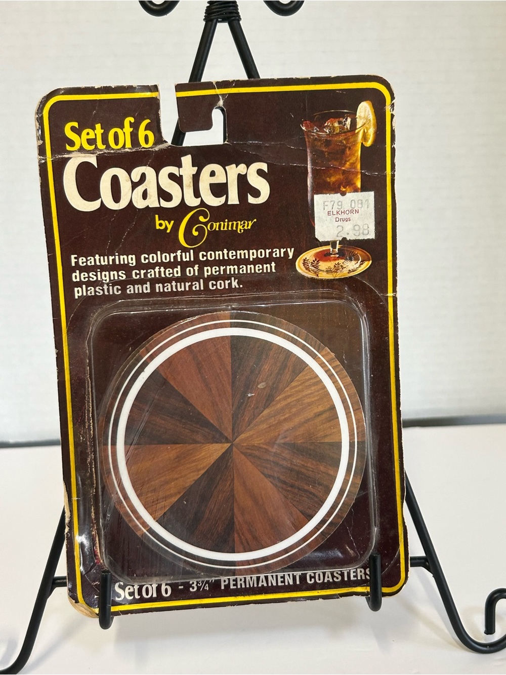 Vintage Conimar Plastic & Natural Cork Coaster set of 6